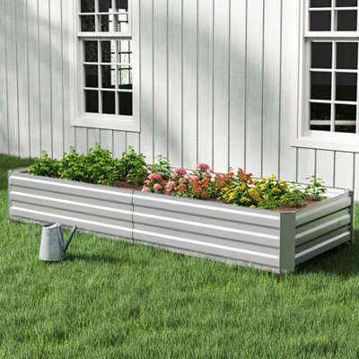 Outdoor Rectangular Metal Raised Garden Bed Flower Vegetable Plant Seeds Bed