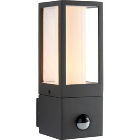 Outdoor Rectangular Wall Lantern Light with PIR - 7W GU10 LED - Textured Grey