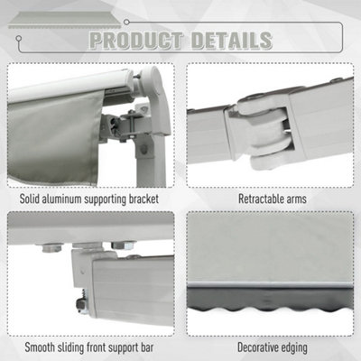 Outdoor Retractable Awning Canopy Garden Sun Shade Manual Shelter for Door Window,Grey,4 m x 3 m