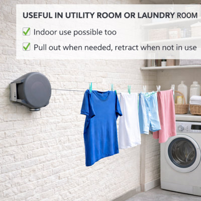 Outdoor Retractable Clothes Line 15m Heavy Duty Washing Line with Pins ...