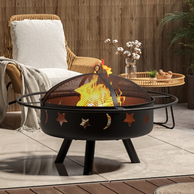 Outdoor Round Fire Pit BBQ Brazier Garden Heater With Dust Mesh