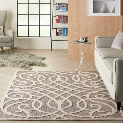 Outdoor Rug, Modern Rug, Optical (3D) DiningRoom Rug, Grey Outdoor Rug, Stain-Resistant Abstract Rug-122cm X 183cm