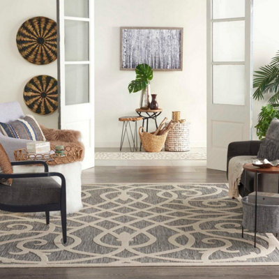 Outdoor Rug, Modern Rug, Optical (3D) DiningRoom Rug, Grey Outdoor Rug, Stain-Resistant Abstract Rug-122cm X 183cm