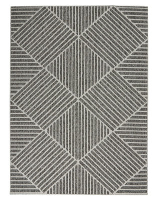 Outdoor Rug, Optical (3D) DiningRoom Rug, Dark Grey Outdoor Rug, Stain-Resistant Kitchen Abstract Rug-122cm X 183cm