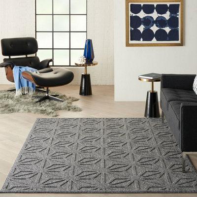 Outdoor Rug, Optical (3D) DiningRoom Rug, Dark Grey Outdoor Rug, Stain-Resistant Kitchen Abstract Rug-239cm X 300cm