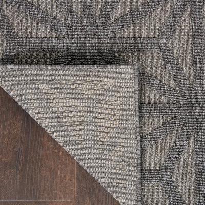 Outdoor Rug, Optical (3D) DiningRoom Rug, Dark Grey Outdoor Rug, Stain-Resistant Kitchen Abstract Rug-239cm X 300cm