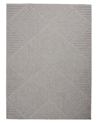Outdoor Rug, Optical (3D) DiningRoom Rug, Light Grey Outdoor Rug, Stain-Resistant Kitchen Abstract Rug-160cm X 221cm
