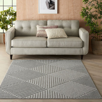 Outdoor Rug, Optical (3D) DiningRoom Rug, Light Grey Outdoor Rug, Stain-Resistant Kitchen Abstract Rug-160cm X 221cm