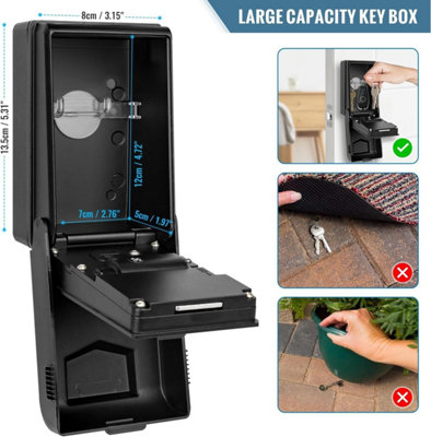 Outdoor Secure Key Box Large Waterproof Wall Mounted Key Box With Hooks ...