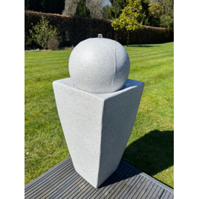 Outdoor Self Contained Round Ball On Vase Feature with LED Lights in Full White - Solar Panel 84x33x33