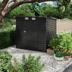 Outdoor Single Door Galvanized Steel Storage Shed, Charcoal Black