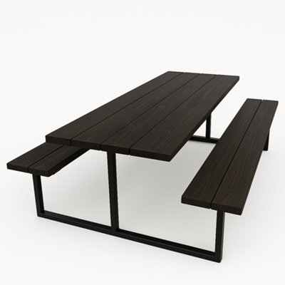 Outdoor Slatted Picnic Table with Fixed Benches - Jacobean