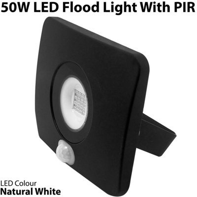 Outdoor Slim 50W LED Floodlight PIR Motion Sensor Security IP65 Waterproof Light