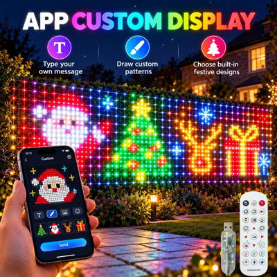 Outdoor Smart Net Lights 1.6x3.2m, DIY Functions with Preset Holiday ...