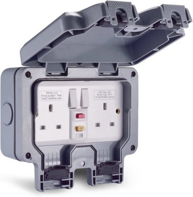 Outdoor Socket, Weatherproof Storm RCD Socket Double Switched 13 A 2 ...