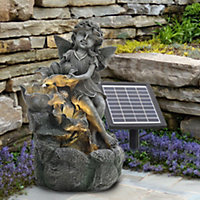 Outdoor Solar Fountain Cascade Statue Garden Water Feature Pump Light