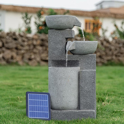 Outdoor Solar Power Garden Water Feature Fountain Rockery Decor with LED Lights 72cm