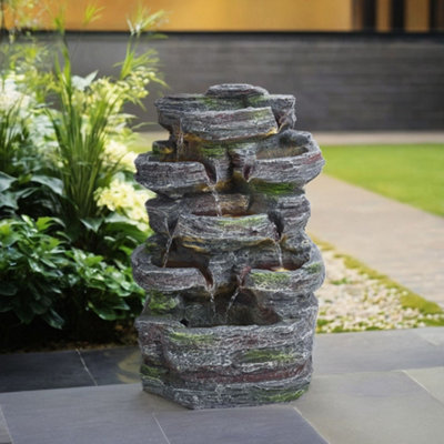Outdoor Solar Powered Cascading Water Feature Garden Layered LED Fountain Outdoor Ornament Statue Fountain 46cm H