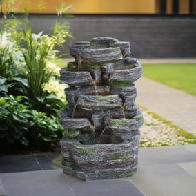 Outdoor Solar Powered Cascading Water Feature Garden Layered LED Fountain Outdoor Ornament Statue Fountain 46cm H