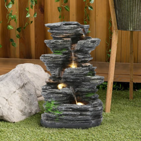 Outdoor Solar Powered Cascading Water Feature Garden Layered LED Fountain Outdoor Ornament Statue Fountain 48.5cm H