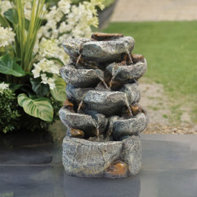 Outdoor Solar Powered Cascading Water Feature Garden Layered LED Fountain Outdoor Ornament Statue Fountain 49cm H