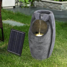 Outdoor Solar Powered Egg Shape Water Fountain Rockery Decor with Light 56.5cm (H)