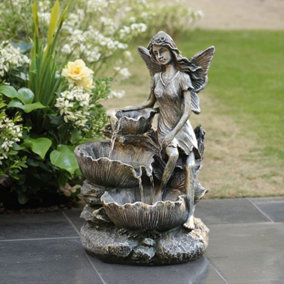 Outdoor Solar Powered Fairy Cascading Water Feature Garden Layered LED Fountain Outdoor Ornament Statue Fountain