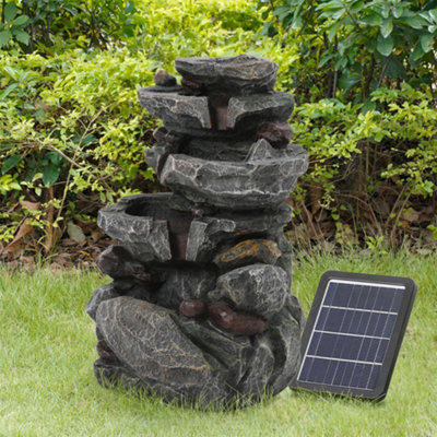 Outdoor Solar Powered Water Fountain Garden Rockery Decor with Warm Light 45.5cm (H)
