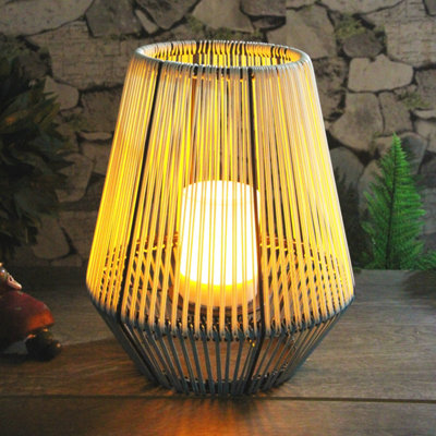 Outdoor Solar Rattan Effect Lantern with LED Candle