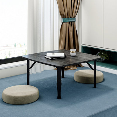 Outdoor Square Black MDF Wooden Tabletop Folding Table Coffee Table with Plastic Leg 70X70CM