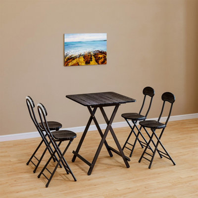 Outdoor Square Black MDF Wooden Tabletop Folding Table Foldable Table with Metal Leg 600 x 600 mm