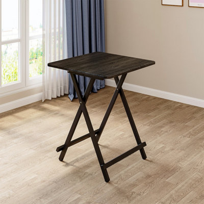Outdoor Square Black MDF Wooden Tabletop Folding Table Foldable Table with Metal Leg 600 x 600 mm