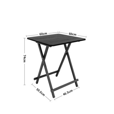 Outdoor Square Black MDF Wooden Tabletop Folding Table Foldable Table with Metal Leg 600 x 600 mm