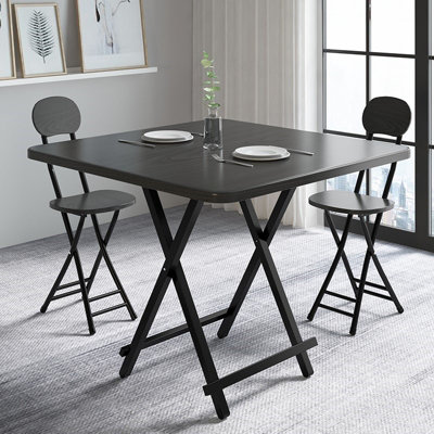 Outdoor Square Black MDF Wooden Tabletop Folding Table Foldable Table with Metal Leg 800 x 800 mm
