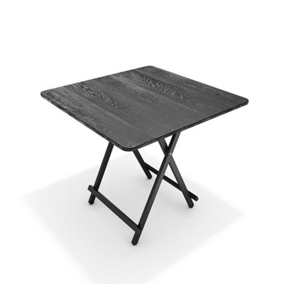 Outdoor Square Black MDF Wooden Tabletop Folding Table Foldable Table with Metal Leg 800 x 800 mm