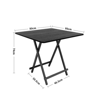 Outdoor Square Black MDF Wooden Tabletop Folding Table Foldable Table with Metal Leg 800 x 800 mm