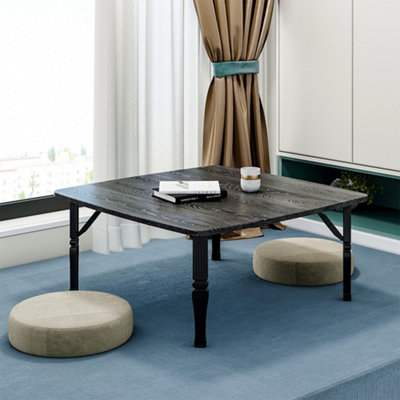 Outdoor Square Black MDF Wooden Tabletop Folding Table Foldable Table with Plastic Leg 800x800 mm