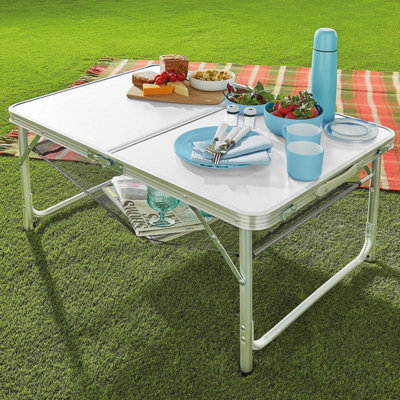 Outdoor Table for Garden & Picnics, Foldable Garden Table, Adjustable with Mesh Shelf, 60 x 90cm, 2 Height Options