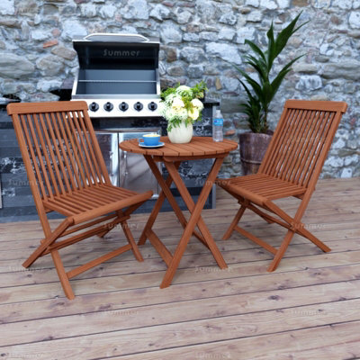 Outdoor Teak 3 Piece Bistro Set with 2 Folding Chairs and Round Table ...