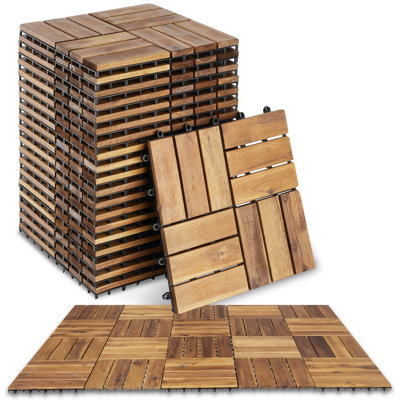 Outdoor Tiles Tabula - 20-piece set with click system, solid acacia wood  -  brown