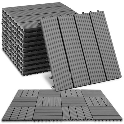 Outdoor Tiles Tegulas - 11-piece set with click system, wood look  -  grey