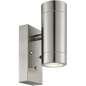 Outdoor Up & Down IP44 Wall Light - Photocell - 2 x 7W GU10 LED - Brushed Steel