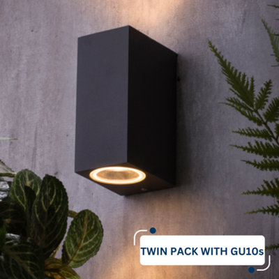 Outdoor Up Down Wall Light: Anthracite Grey: Twin Pack & 4x GU10s