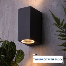 Outdoor Up Down Wall Light: Anthracite Grey: Twin Pack & 4x GU10s