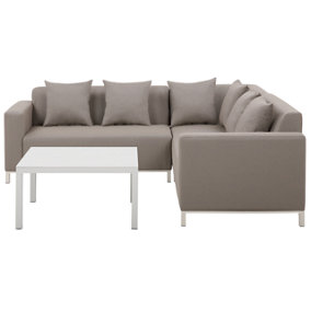 Outdoor Upholstered Sofa 5 Seater Left Hand Polyester Beige BELIZE
