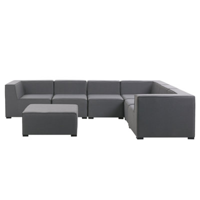 Outdoor Upholstered Sofa 7 Seater Left Hand Polyester Grey AREZZO