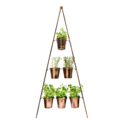 Outdoor Vertical Gold Metal Wall Plant Stand with Planters H128Cm W51Cm Planter Size Ext Diam 9Cm