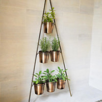 Outdoor Vertical Wall Plant Stand with Planters - Metal - L51 x W51 x H128 cm - Gold