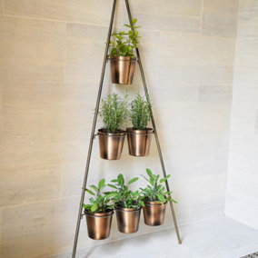 Outdoor Vertical Wall Plant Stand with Planters - Metal - L51 x W51 x H128 cm - Gold