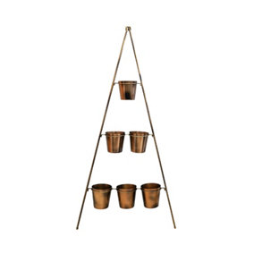 Outdoor Vertical Wall Plant Stand with Planters - Metal - L69 x W69 x H148 cm - Gold